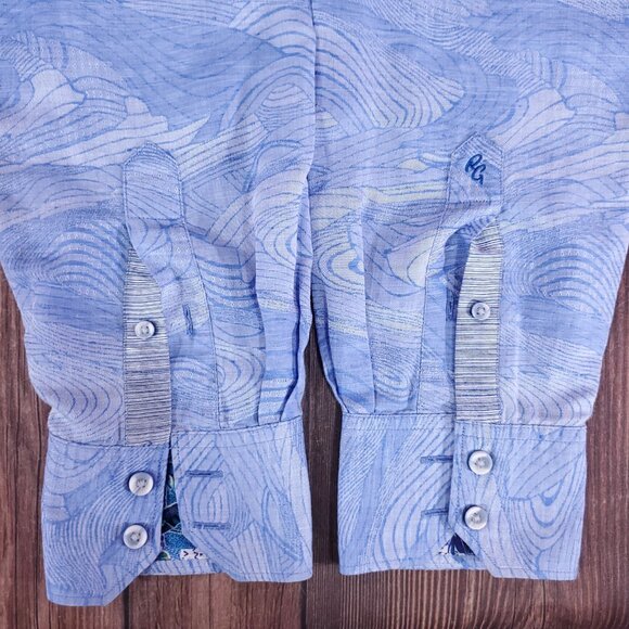 Robert Graham Mens L Classic Fit Wave Marble Swirl Linen Blend Button Up Shirt - Picture 7 of 16